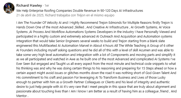 LinkedIn recommendation — Richard Hawley