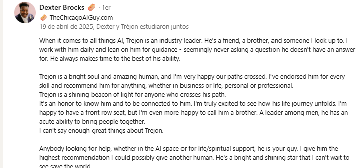 LinkedIn recommendation — Dexter Brocks